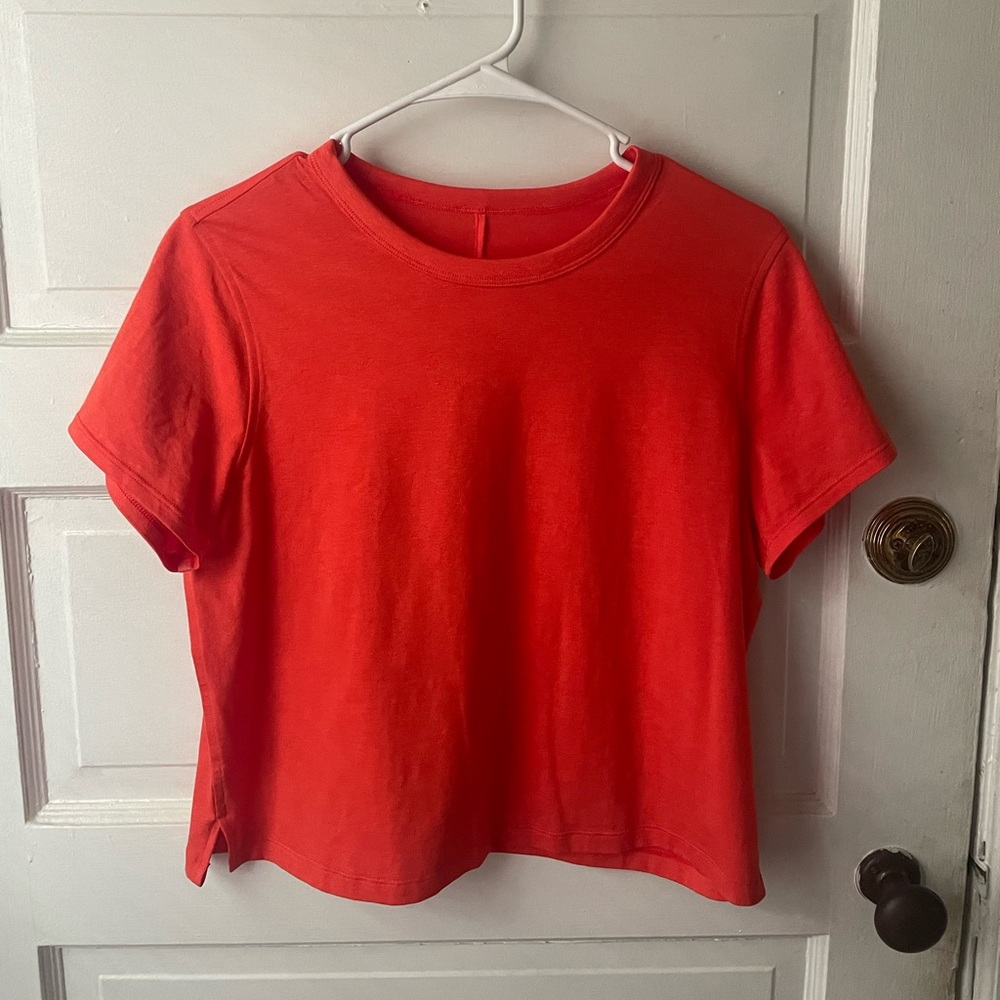 lululemon athletica Short Sleeve Tee in Bright Coral Red